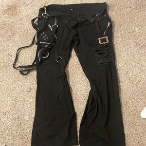 Stylish gothic jeans with chains, zippers, and buckles, size women’s XXL